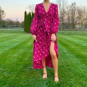 Christy Dawn Handmade Cotton Magenta Floral Bergen Wrap Dress